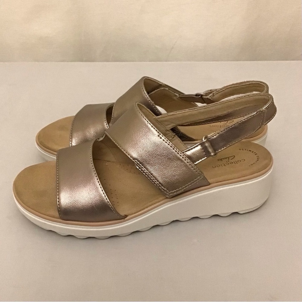 Clarks 10 Jillian Pearl Wedge Sandals Women’s Comfort Shoes Metallic Pewter - Picture 12 of 12